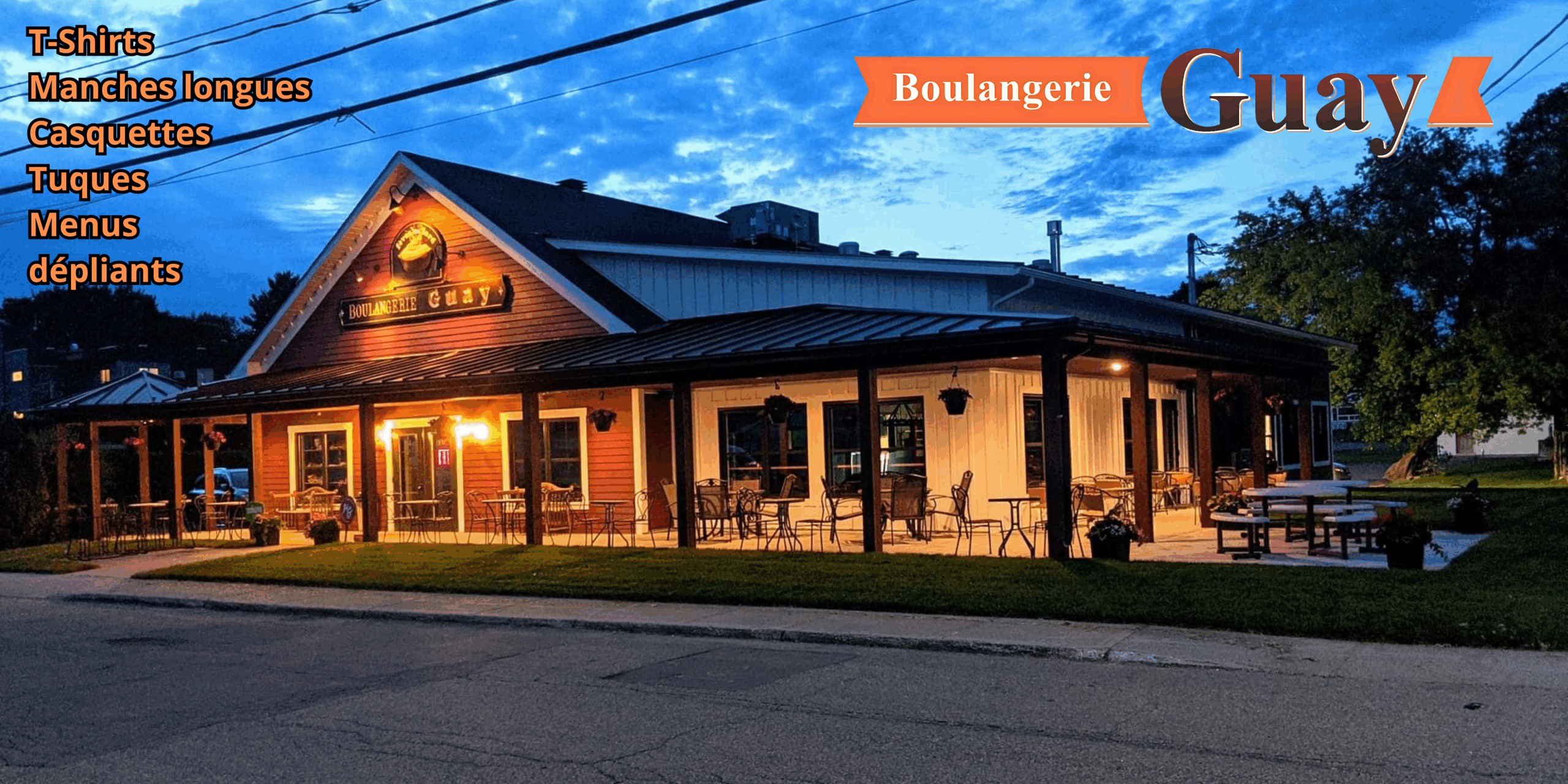 Impression de menu, vêtement, broderie de casquettes et tuques pour la boulangerie Guay à Trois-Rivières.