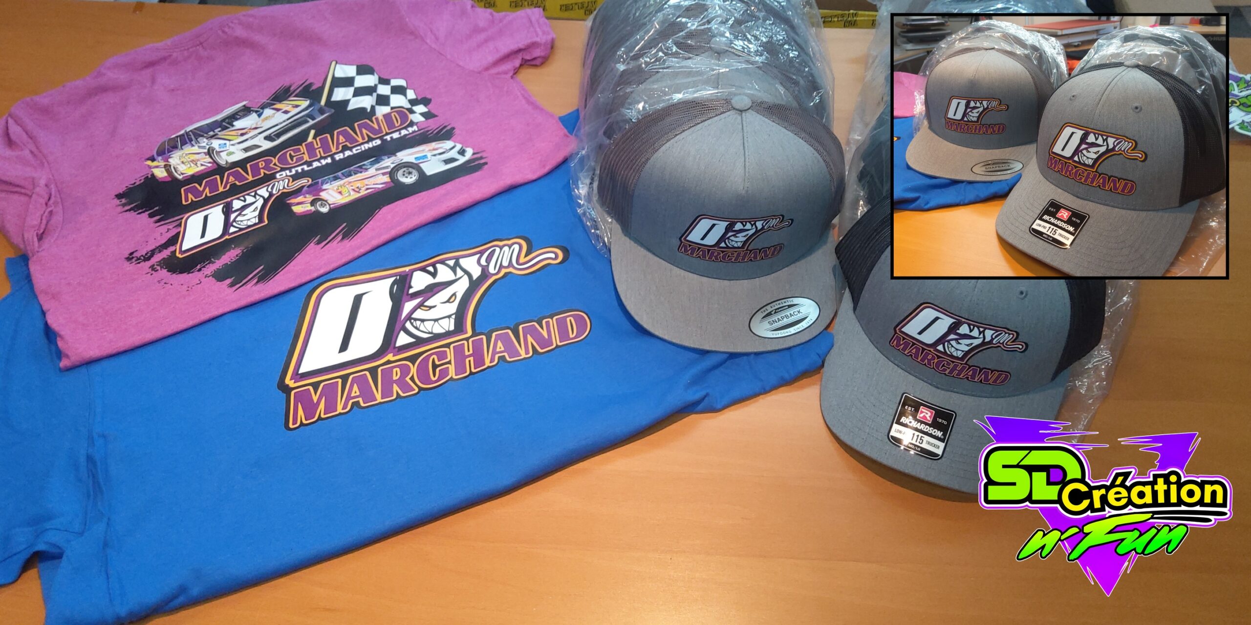 Personnalisation de t-shirts, casquettes en impression ou broderie. 