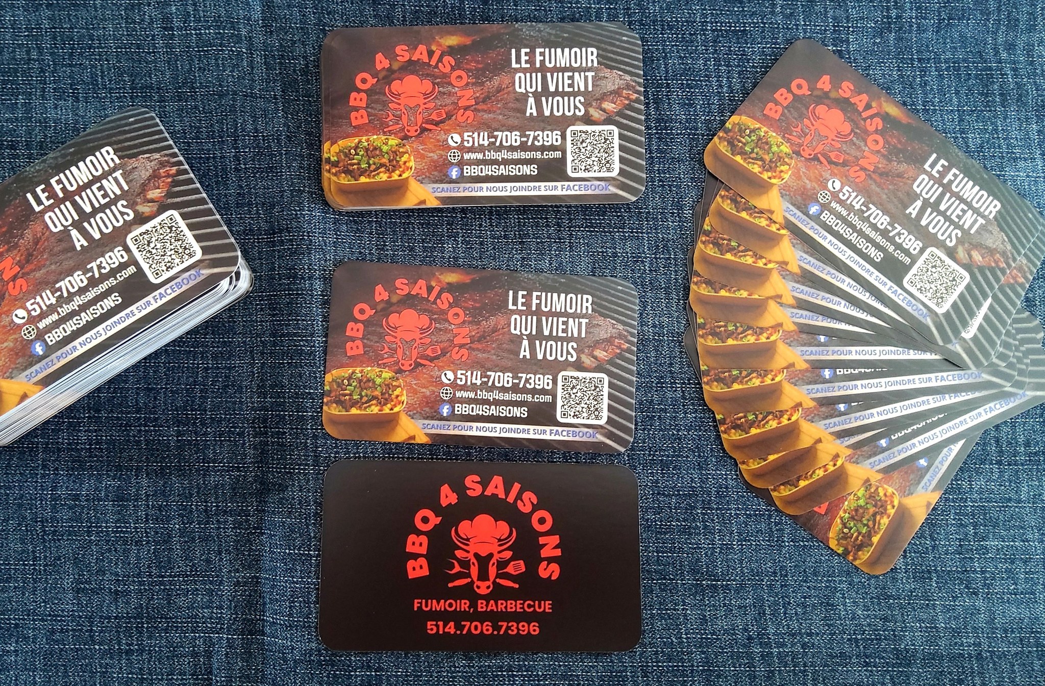 Cartes d'affaires personnalisée pour BBQ 4 SAISONS. Impression recto et verso en couleur HD.